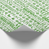Groen en Wit Meertalig Vrolijk Kerstfeest Cadeaupapier (Hoek)
