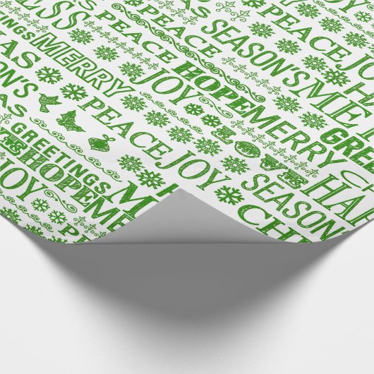 Groen en Wit Meertalig Vrolijk Kerstfeest Cadeaupapier (Hoek)