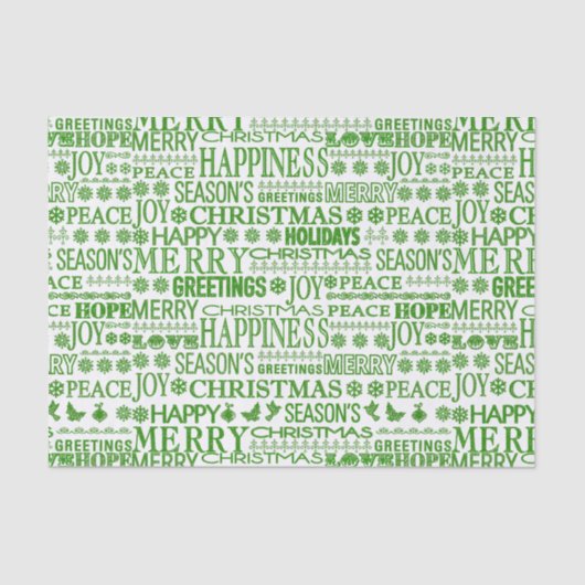 Groen en Wit Meertalig Vrolijk Kerstfeest Tissuepapier (Voorkant)