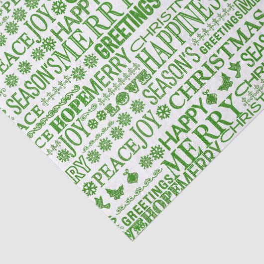 Groen en Wit Meertalig Vrolijk Kerstfeest Tissuepapier (Detail)