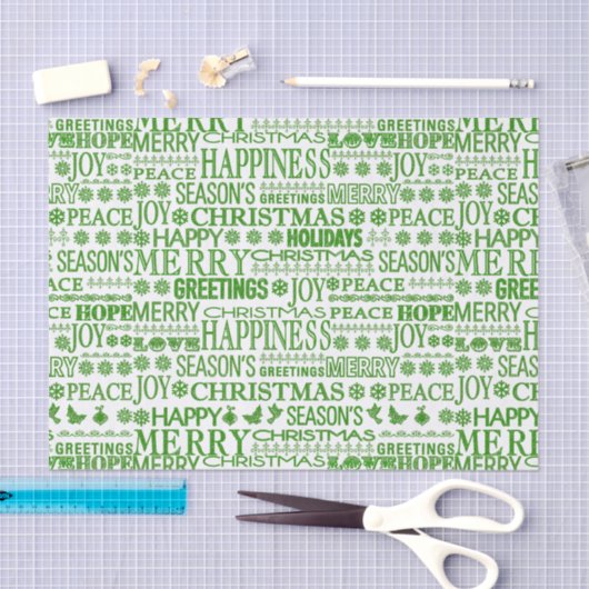 Groen en Wit Meertalig Vrolijk Kerstfeest Tissuepapier (Craft)