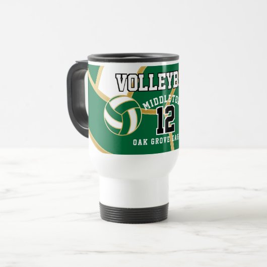 Groen en wit met goudvolleybalsport reisbeker (Voorkant links)