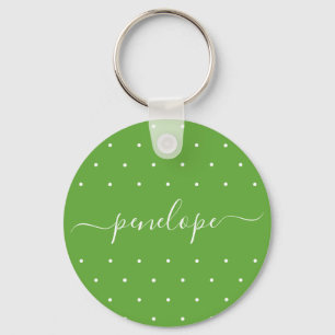 Groen en wit met Stippen en naamtypografie Sleutelhanger