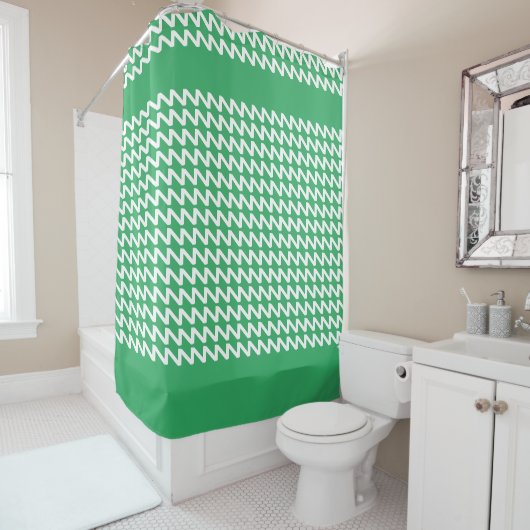 Groen en wit Modern Scherpe Golven Douchegordijn (In situ)