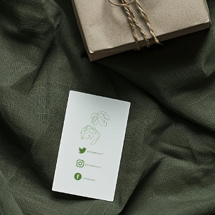 Groen en wit monstera, sociaal links bedankt informatiekaartje