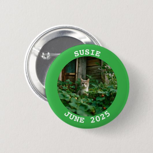 Groen en Wit Naam Ronde Familiefoto Ronde Button 5,7 Cm (Voorkant /achterkant)