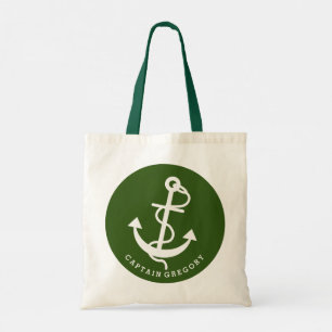 Groen en wit Nautisch Anker 2 Canvas tas