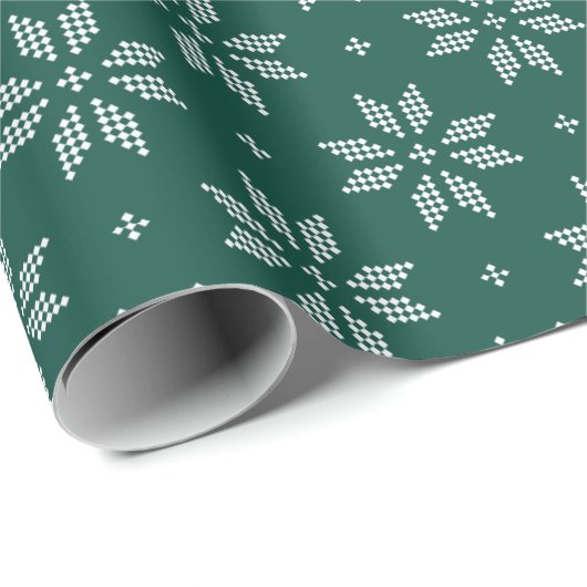 Groen en wit noords Snowflake Patroon | Vakantie Cadeaupapier (Rol Hoek)