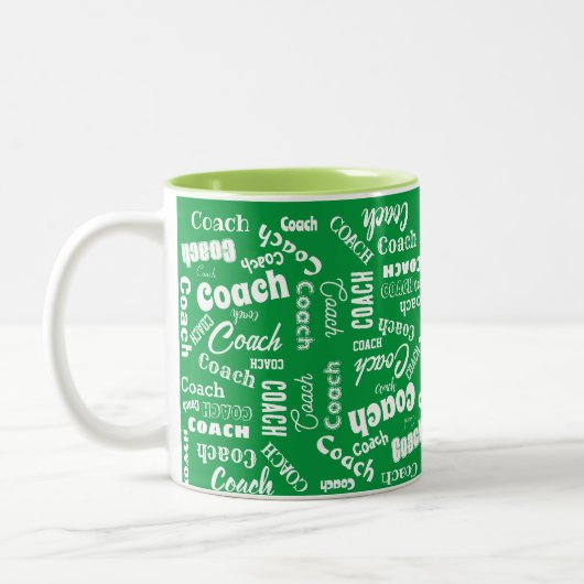 Groen en wit, op maat gesneden Coach Gift Name Art Tweekleurige Koffiemok (Links)