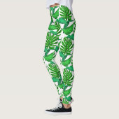 Groen en wit palmafvoerpatroon, tropisch oerwoud leggings (Links)