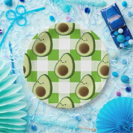 Groen en Wit Plaid Avocado Tartan Patroon Papieren Bordje (Feest)