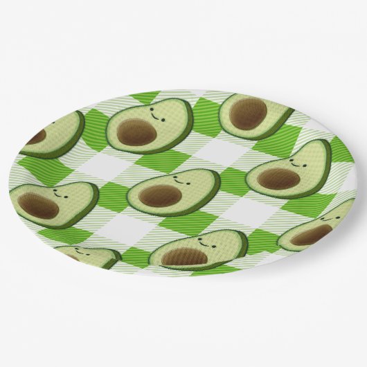 Groen en Wit Plaid Avocado Tartan Patroon Papieren Bordje (Gekanteld)
