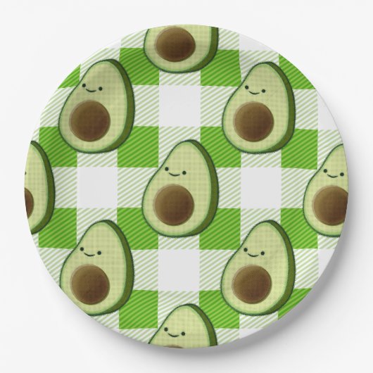 Groen en Wit Plaid Avocado Tartan Patroon Papieren Bordje (Voorkant)