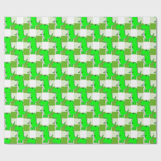 Groen en Wit Plaid Dino Tartan Patroon Cadeaupapier (Vlak)