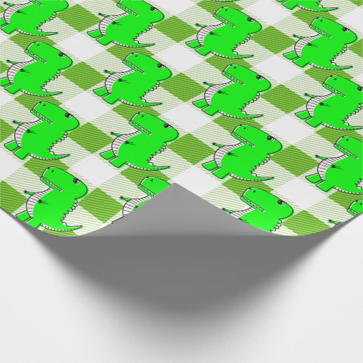 Groen en Wit Plaid Dino Tartan Patroon Cadeaupapier (Hoek)