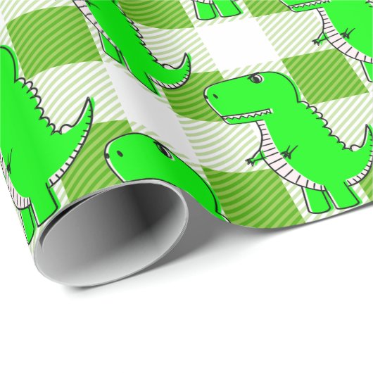 Groen en Wit Plaid Dino Tartan Patroon Cadeaupapier (Rol Hoek)