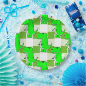 Groen en Wit Plaid Dino Tartan Patroon Papieren Bordje (Feest)