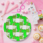 Groen en Wit Plaid Dino Tartan Patroon Papieren Bordje (Feest)