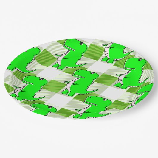 Groen en Wit Plaid Dino Tartan Patroon Papieren Bordje (Gekanteld)