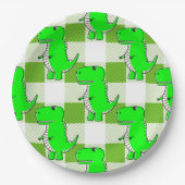 Groen en Wit Plaid Dino Tartan Patroon Papieren Bordje (Voorkant)