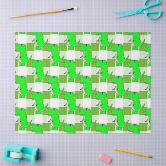 Groen en Wit Plaid Dino Tartan Patroon Tissuepapier (Craft)