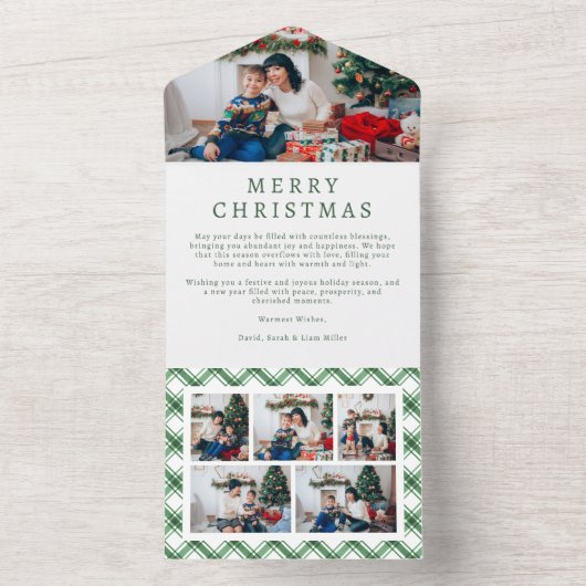 Groen en Wit Plaid Holiday Trifold Kaart (Binnen)