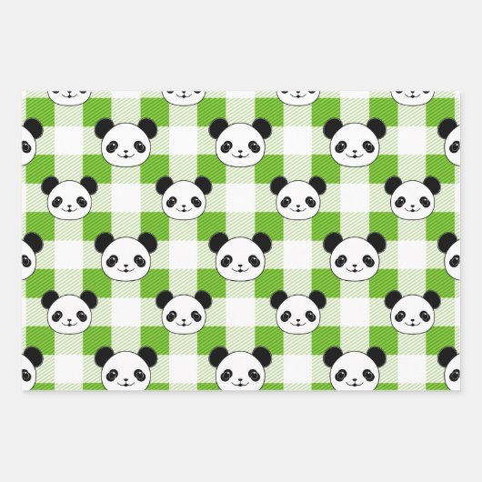 Groen en Wit Plaid Panda Beer Tartan Pattern Inpakpapier Vel (Voorkant 2)