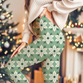 Groen en wit Poinsettia Patroon Kerstmis Leggings
