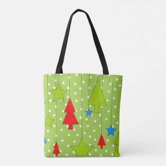 Groen en wit pokadots kerstboompatroon tote bag (Achterkant)