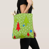 Groen en wit pokadots kerstboompatroon tote bag (Dichtbij)
