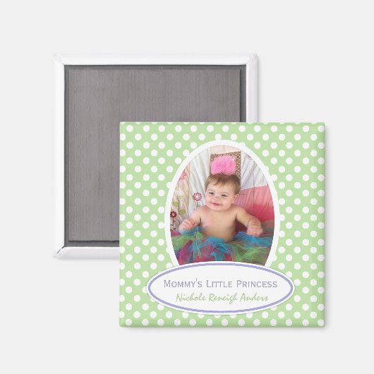Groen en wit Polka-dot: ingelijste fotomagneet Magneet (Voorkant / Achterkant)
