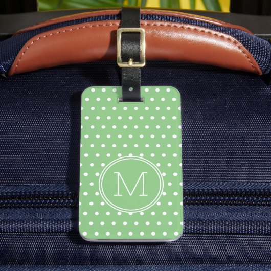 Groen en Wit Polka Dot Monogram Bagagelabel (Voorkant Insitu 2)