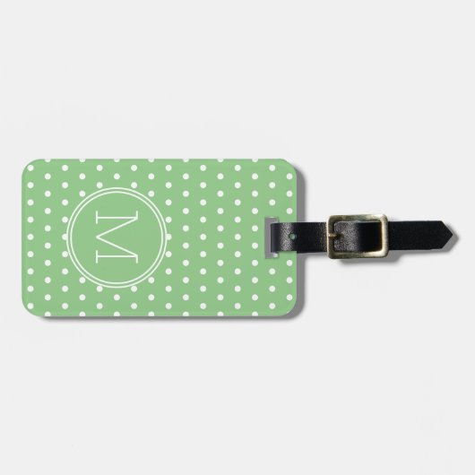 Groen en Wit Polka Dot Monogram Bagagelabel (Voorkant horizontaal)