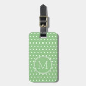 Groen en Wit Polka Dot Monogram Bagagelabel (Voorkant verticaal)