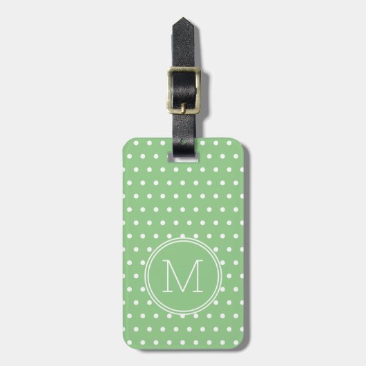 Groen en Wit Polka Dot Monogram Bagagelabel (Voorkant verticaal)