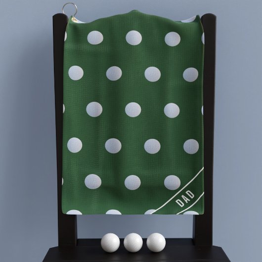 Groen en Wit Polka Dot Patroon Monogrammed Golfhanddoek