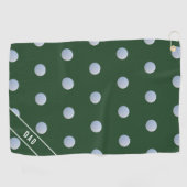 Groen en Wit Polka Dot Patroon Monogrammed Golfhanddoek (Horizontaal)