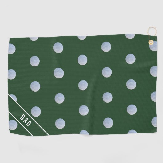 Groen en Wit Polka Dot Patroon Monogrammed Golfhanddoek (Horizontaal)