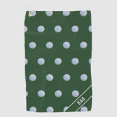 Groen en Wit Polka Dot Patroon Monogrammed Golfhanddoek (Voorkant)