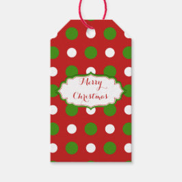 Groen en wit Polka stippen op kerst rood Cadeaulabel