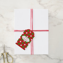 Groen en wit Polka stippen op kerst rood Cadeaulabel