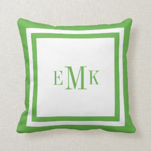 Groen en Wit Preppy Lint Stippen Custom Monogram Kussen