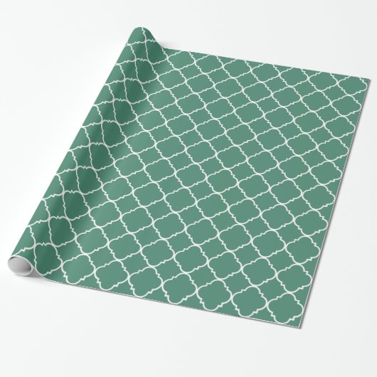 Groen en Wit Quatrefoil Cadeaupapier (Uitgerold)