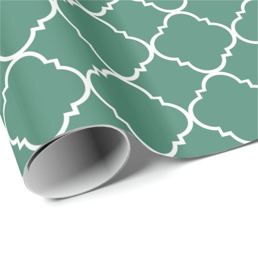 Groen en Wit Quatrefoil Cadeaupapier (Rol Hoek)
