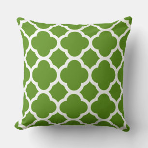 Groen en wit Quatrefoil-patroon Kussen