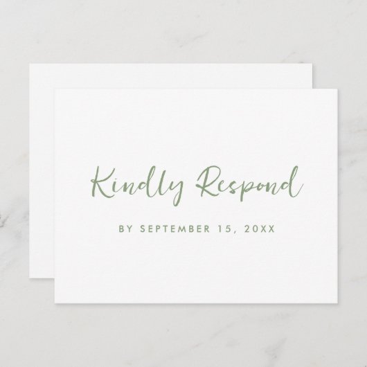 Groen en Wit RSVP met Script Maaltijdkeuze Uitnodiging Briefkaart (Voorkant / Achterkant)