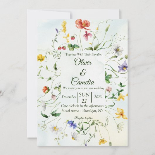 Groen en Wit Rustieke Bloem Zomer Bruiloft Kaart (Voorkant)