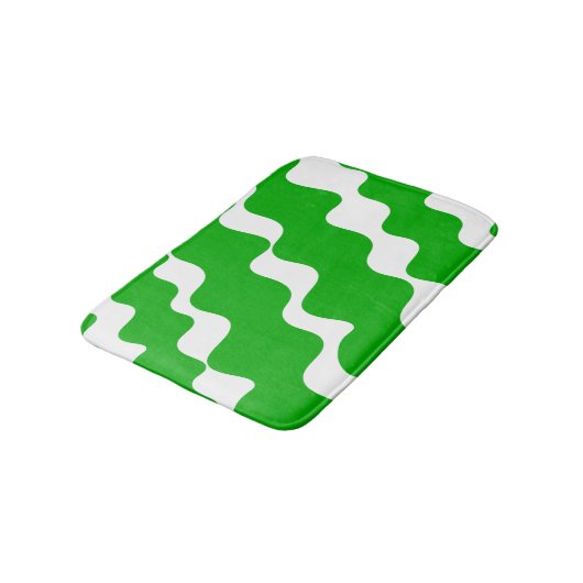 Groen en wit schuin aflopende golven patroon badmat (Gekanteld)