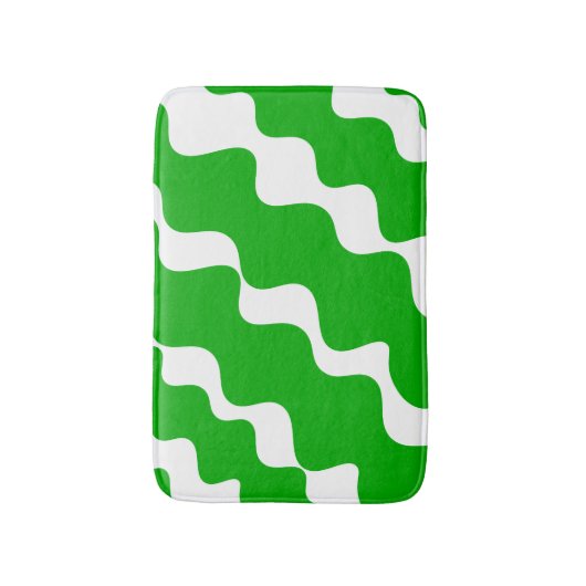 Groen en wit schuin aflopende golven patroon badmat (Voorkant Verticaal)