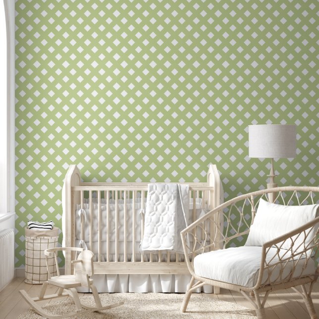 Groen en Wit Shabby Chique Lattice Patroon Behang (Kinderen)